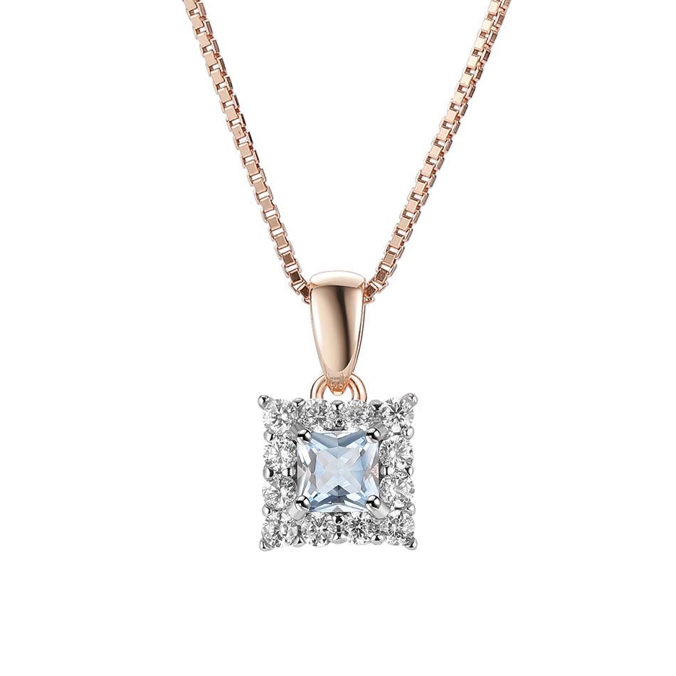 Новое простое квадратное колье из стерлингового серебра 925 пробы с нано-голубым розовым золотом и разделением цветов