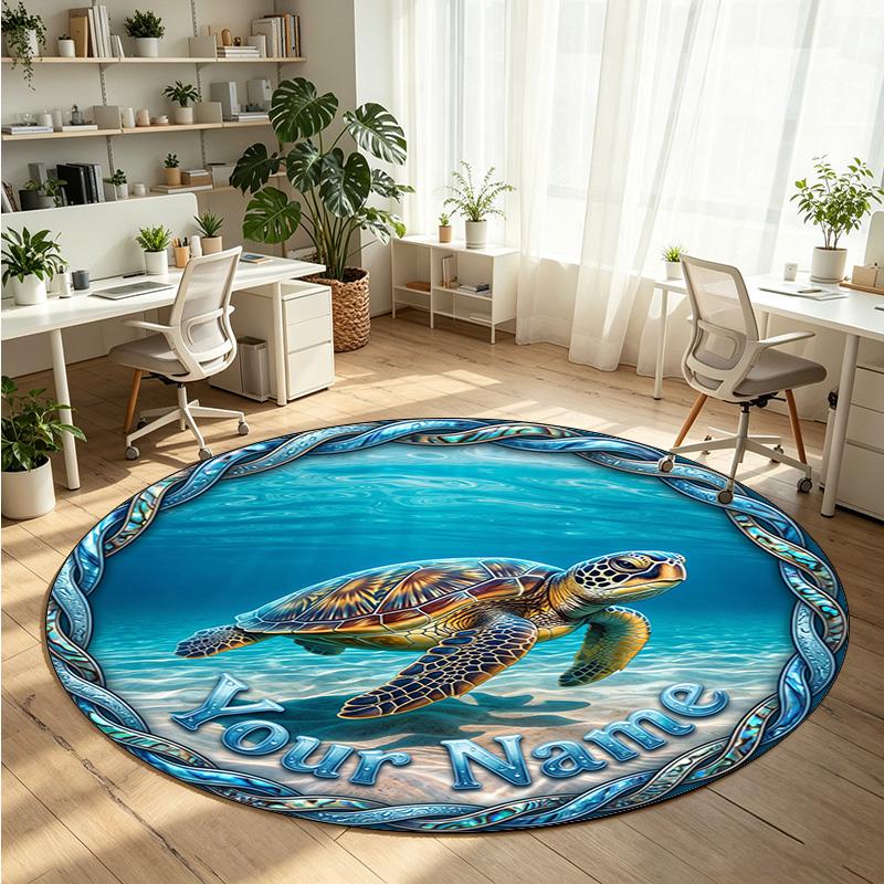 Ocean Sea (103) Theme Round Crystal Velvet Rug Custom Name Text Personalized Floor Mat Home Decor Non Slip Crystal Carpet