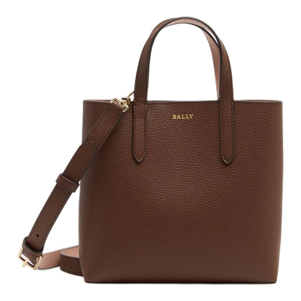Bally Letter-Pressed Metal Hardware Leather Tote Bag Small Women handbags Brown 6311550