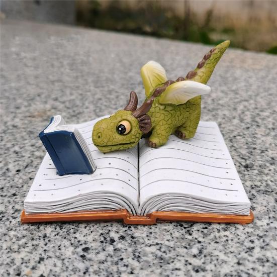 Миниатюрная фигурка дракона Фэнтезийный дракон на книге Статуэтка для чтения для сказочного сада Террариума Книжной полки Декор для стола