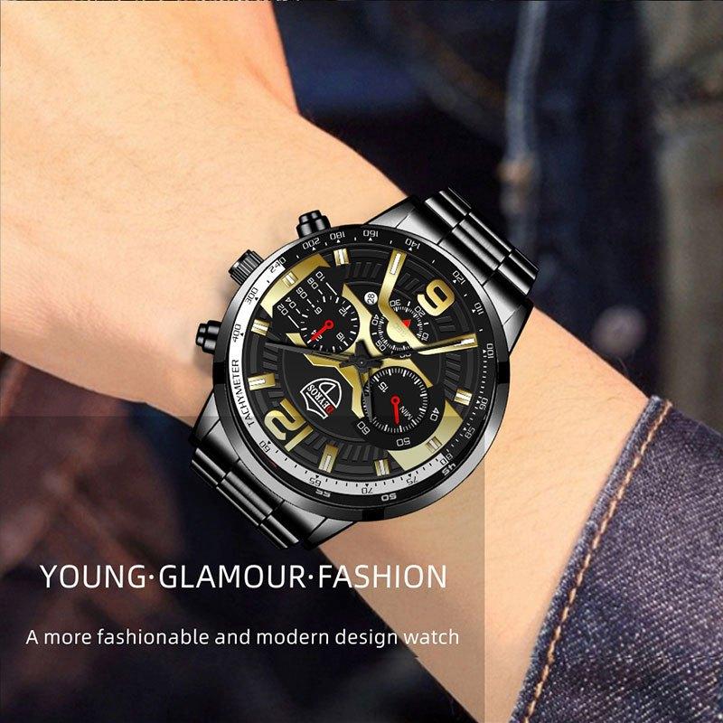 Модные мужские часы из нержавеющей стали с календарем и датой, качественные деловые кварцевые мужские часы