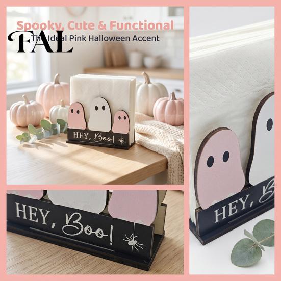 Festive Fall Kitchen Decor Halloween Wooden Napkin Holder, Ghost Pumpkin Tabletop for Dining Room, Functional Holiday Gadget Spooky Paper Towel