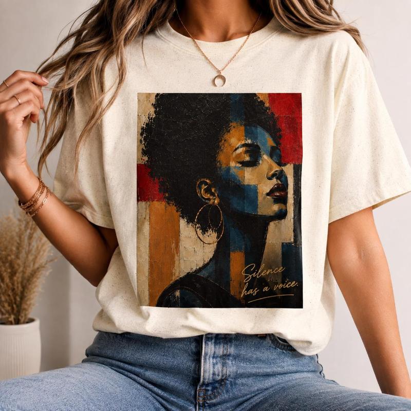 Abstract Black Women Wall Art TShirt Afro Portrait Graphic Tee Modern Art Shirt Museum Style Tee Artistic Gift for Her