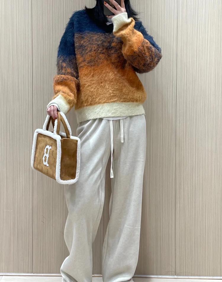 Korean ML Lambswool Suede Square Tote, Plush Retro Handbag & Crossbody Women's Bag