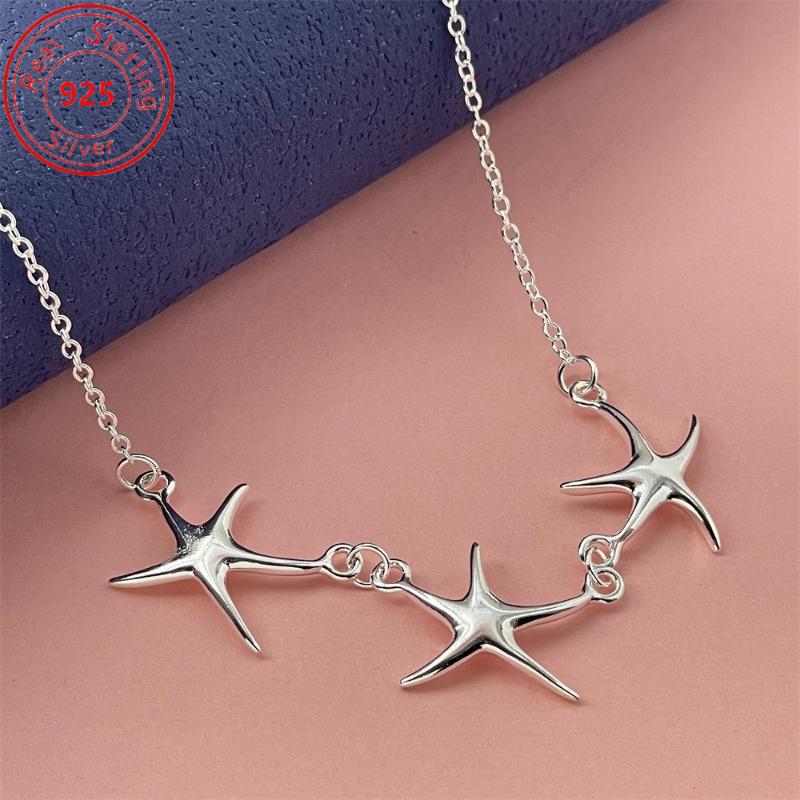 S295 Sterling Silver Starfish Necklace - Stylish Ocean Style - Perfect for Everyday Wear & Gifts Day Gifts