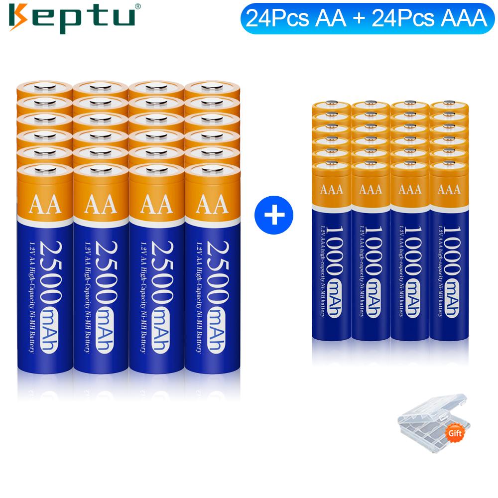 Аккумуляторные батареи KEPTU Long-life 2500mAh 1.2V AA, аккумуляторная батарея 1000mAh 1.2V AAA для игрушечного фонарика-камеры