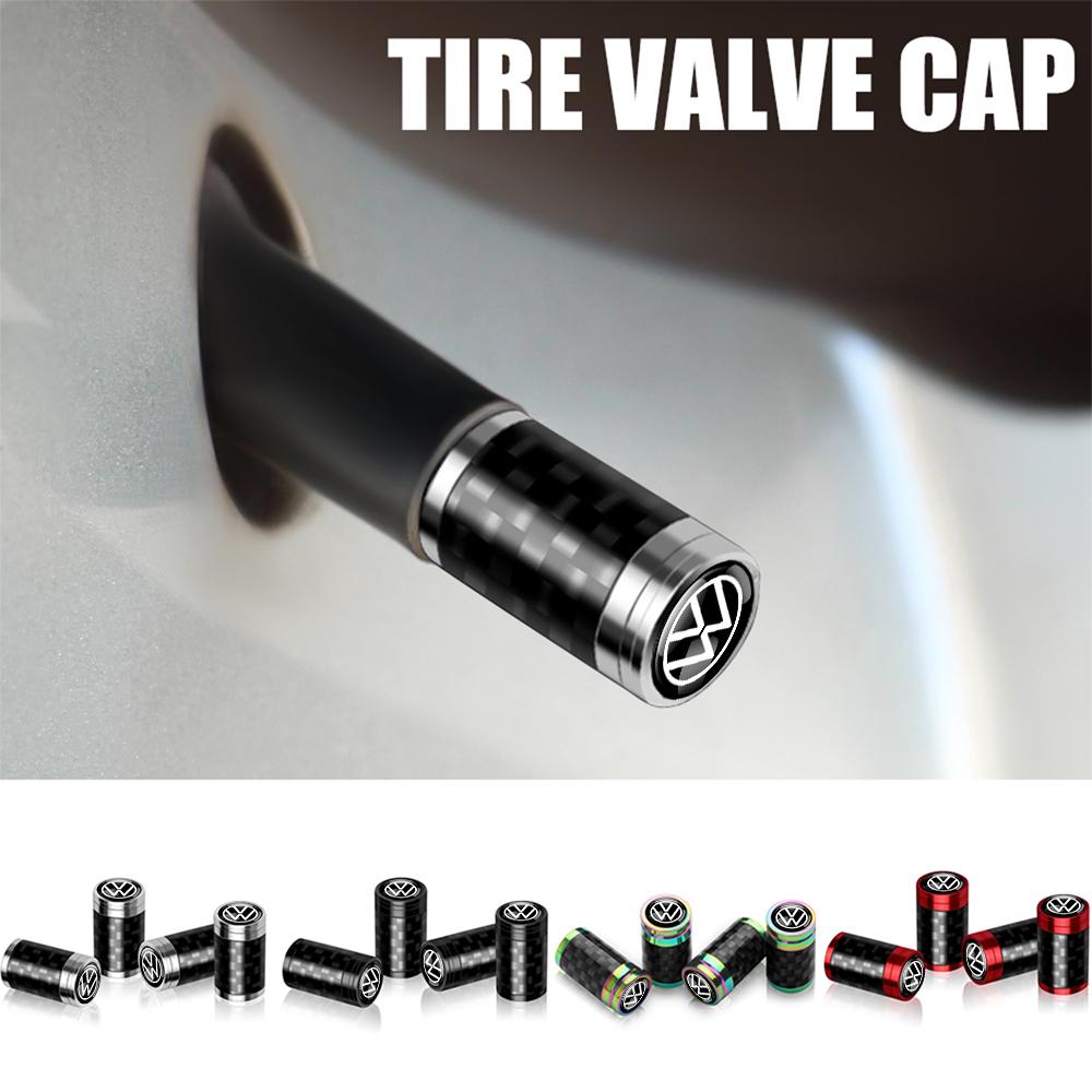 EFG1 For VW GTI Golf Passat MK6 Touareg Bora GTD Tiguan MK4 Polo 4Pcs Carbon Fiber Car Wheel Tire Valve Stem Air Cap Auto Decoration