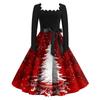 Women's Fashion Square Neck Casual Slim Christmas Printed Long Sleeve Dresses