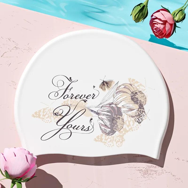 Печатные шапочки для плавания для женщин, большой размер, удобная силиконовая шапочка для плавания, длинные волосы, защита ушей, шапочка для плавания, аксессуары для бассейна