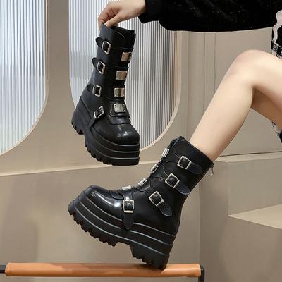 Размер 43 панк готика женские мотоциклетные ботинки пряжка толстая подошва платформа обувь рок люксовый бренд армейские женские зимние ботинки