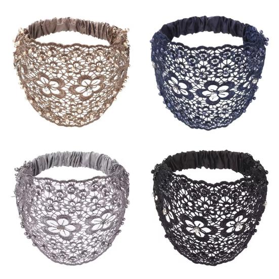 4 шт. Женская повязка на голову с цветочным кружевом, полым дизайном, искусственным жемчугом, обруч для волос, бохо-стиль, широкие эластичные аксессуары для волос