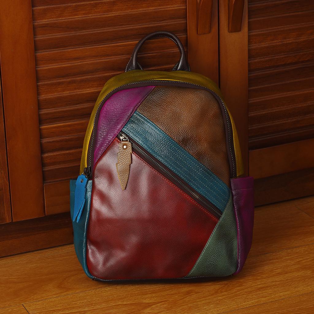 Женская сумка из натуральной кожи, рюкзак из натуральной кожи, повседневная сумка, цветной рюкзак для улицы