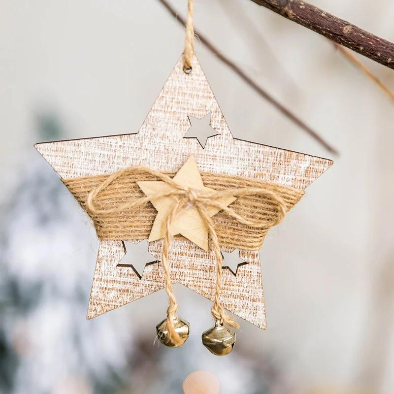 Рождественское украшение Деревянная новогодняя елка Пятиконечная звезда Лося Носки Подвеска Рождественская елка Подвеска