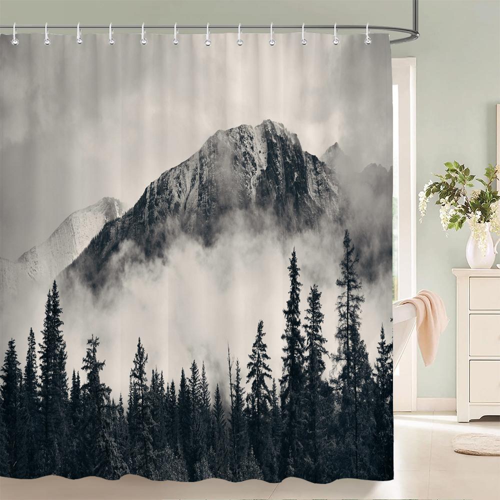 Modern 3D Printing Forest Shower Curtain Green Plant Tree Landscape Bath Curtain With Hooks For Bathroom Waterproof Scenery