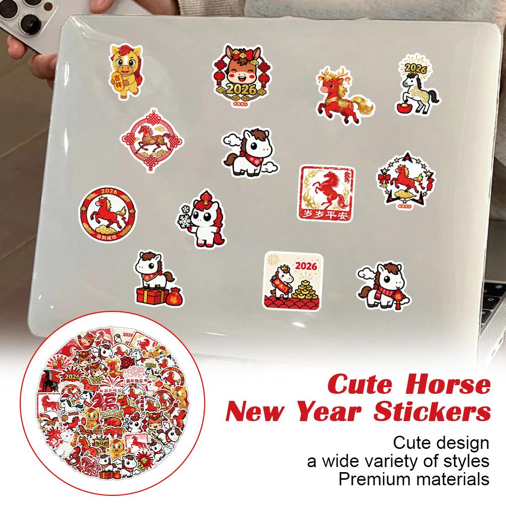 61Pcs Cartoon Year Of The Horse Graffiti Stickers  New Year Decorative Stickers For Laptop Mobile Phone Case Guitar