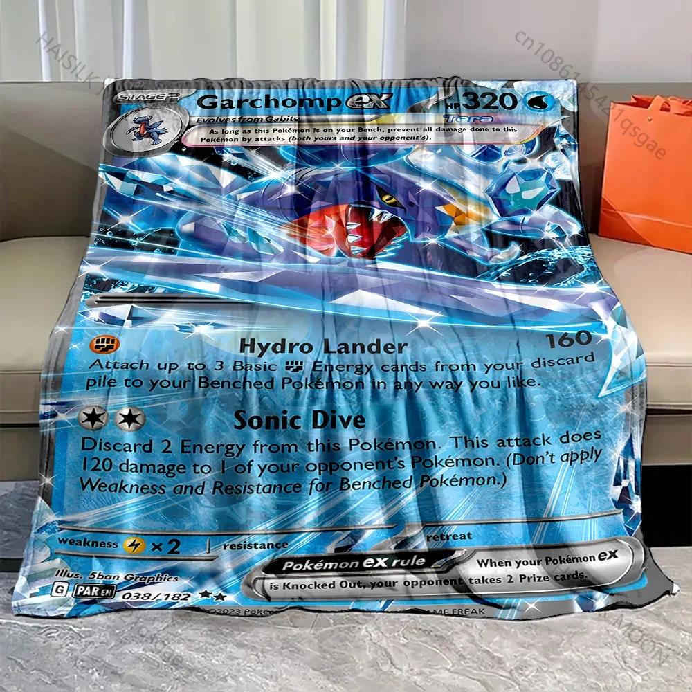 Pokémon Cards Garchomp Printed Blanket Cartoon Flannel Fluffy Soft Blanket for Adult Kids Plush Sofa Bed Car Camping for Gifts