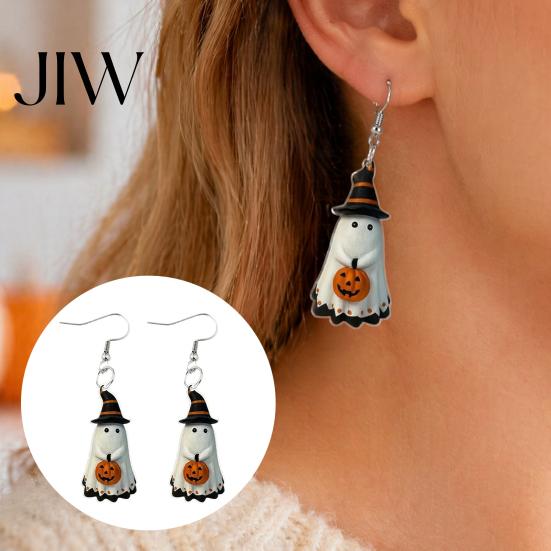 Smooth Edge Earrings Cute Ghost Earrings, with Pumpkin Wizard Hat Decor, Cartoon Jewelry Halloween Drop Lightweight Acrylic Pendant Party