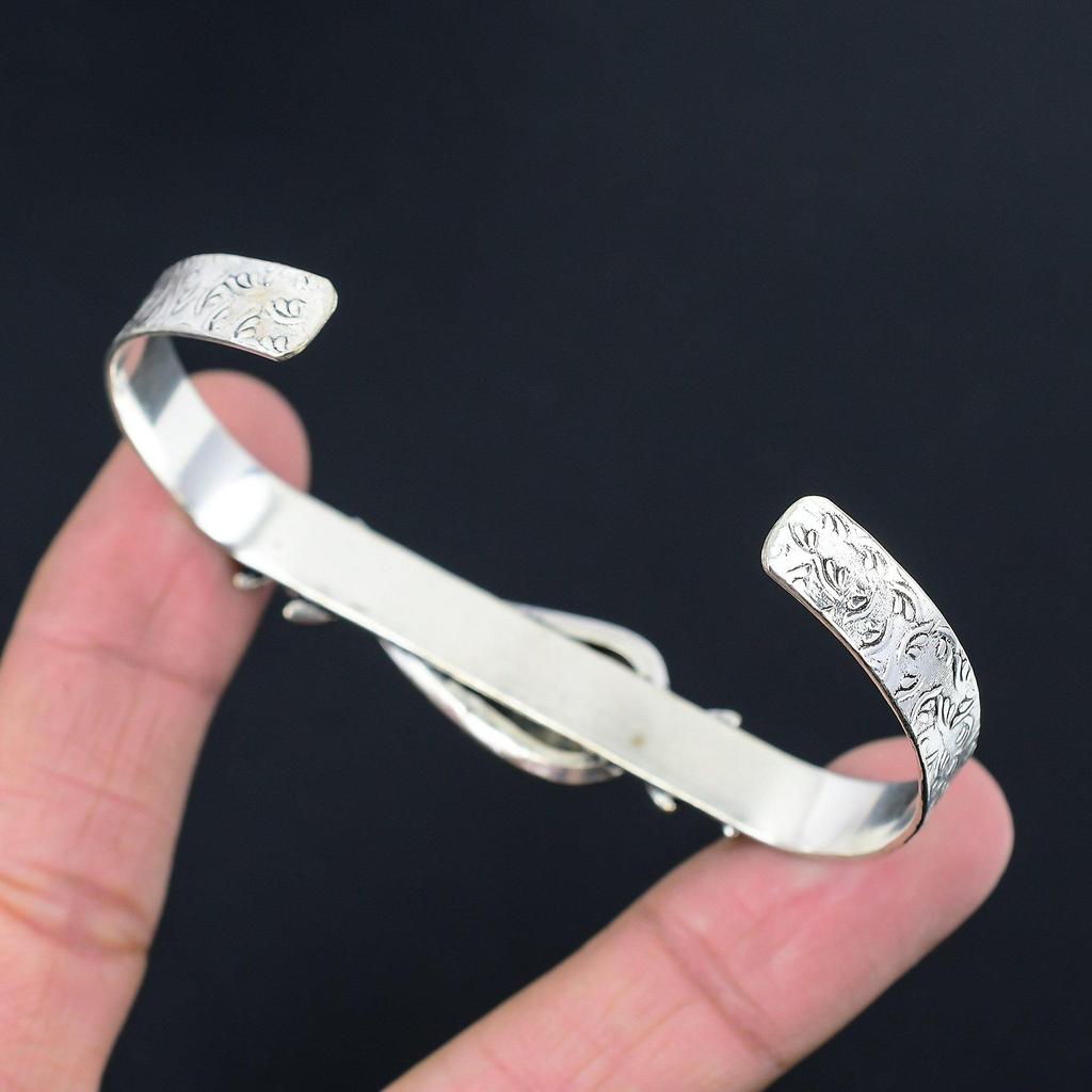 925 Sterling Silver Pear Natural Bumble Bee Jasper Unique Flower Bangle Bracelet