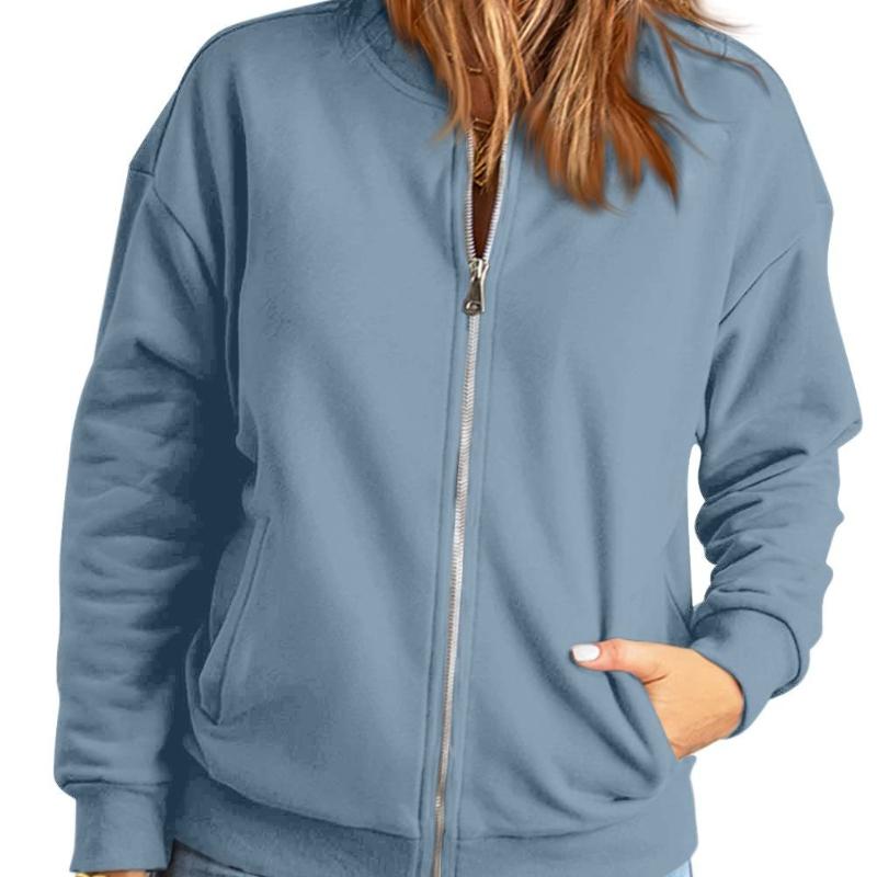 Женская однотонная куртка на молнии, модный повседневный кардиган с длинным рукавом, спортивный кроп-топ