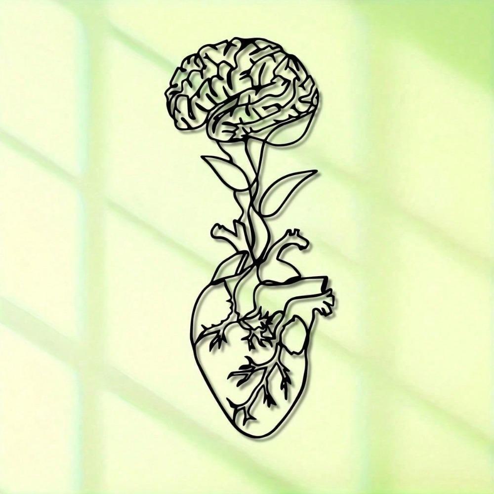 1 Piece Black Heart And Brain Metal Wall Art Sculpture Modern Home Decor For Bedroom, Living Room, Or Bathroom.