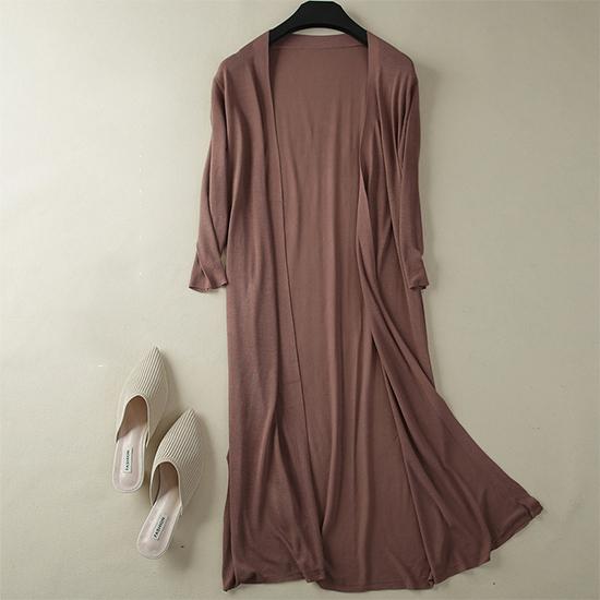 Женский длинный летний вязаный кардиган из тонкого ледяного шелка, мягкий модальный кардиган, свободная базовая простая рубашка с длинным рукавом с кондиционером, кардиганы