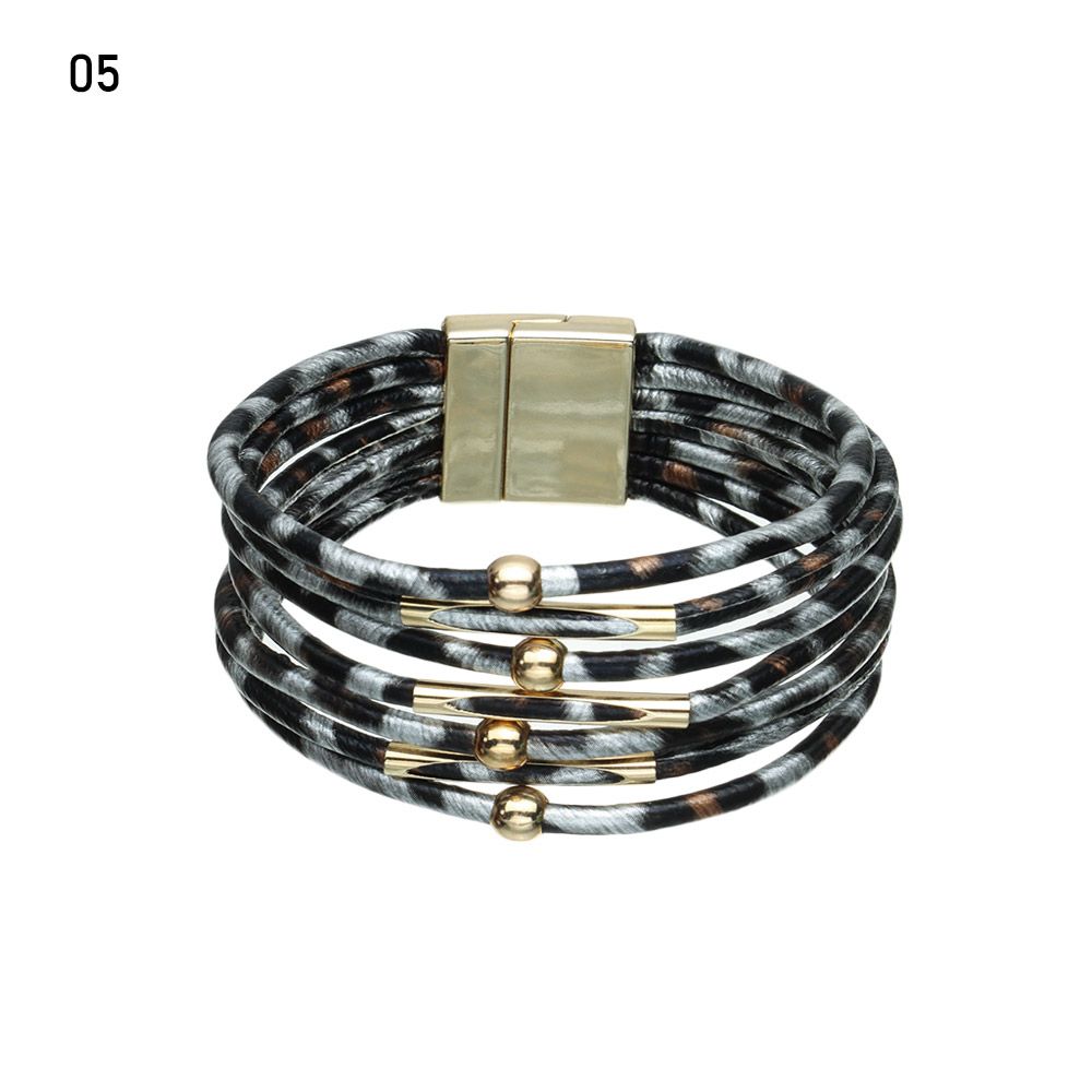 Retro Elegant Women Wrist Bands Leopard Leather Bracelets Multilayer Bangles Wide Wrap Bracelet