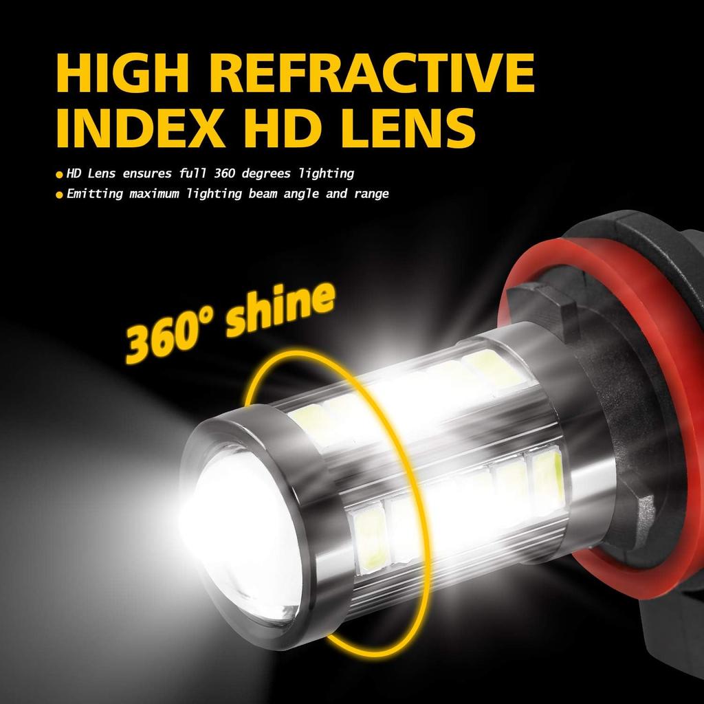AUXLIGHT H11 H8 H11LL H8LL H16 (Japanese) LED Fog Light Bulbs 6000K Xenon White, Super Bright 2800 Lumens 33-SMD Chips LED Daytime Running Lights DRL