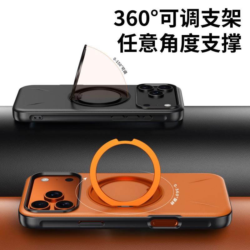 Чехол в стиле кожи для iPhone 17 Pro Max с вращающейся подставкой и магнитным креплением Серии 16 15