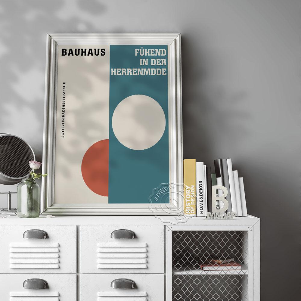 Bauhaus Ретро Плакат, Геометрическая Форма Круги Современное Искусство Картина Холст, Искусство Баухаус Минимальная Форма Плакат Модернистское Искусство Декор Стены Подарок Без Рамки
