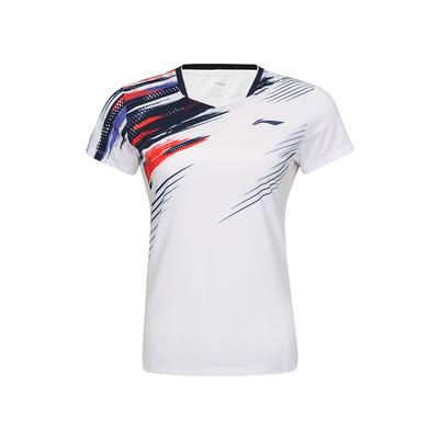 Li Ning Серия Бадминтон Быстросохнущая Прохладная Стильные Линии Соревновательная Футболка с Коротким Рукавом Женские Топы Белый AAYV048-2