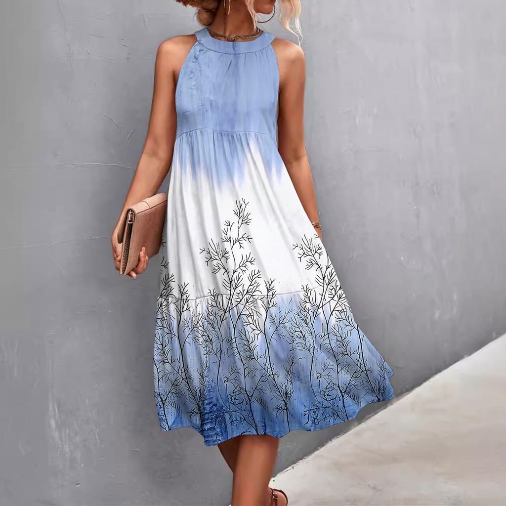 Женские летние свободные повседневные пляжные платья без рукавов с однотонным принтом и висячим вырезом