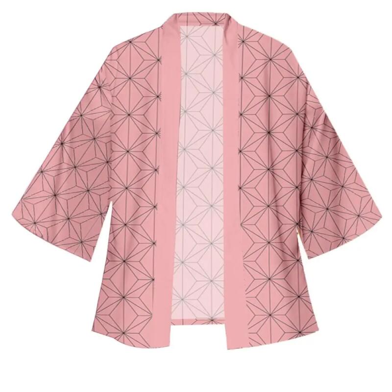 Japanese Anime Men Green Black Checkered Tanjiro Kamado Cosplay Kimono Women Acrylic Ear Clip Accessory Suit Nezuko Kamado Coat