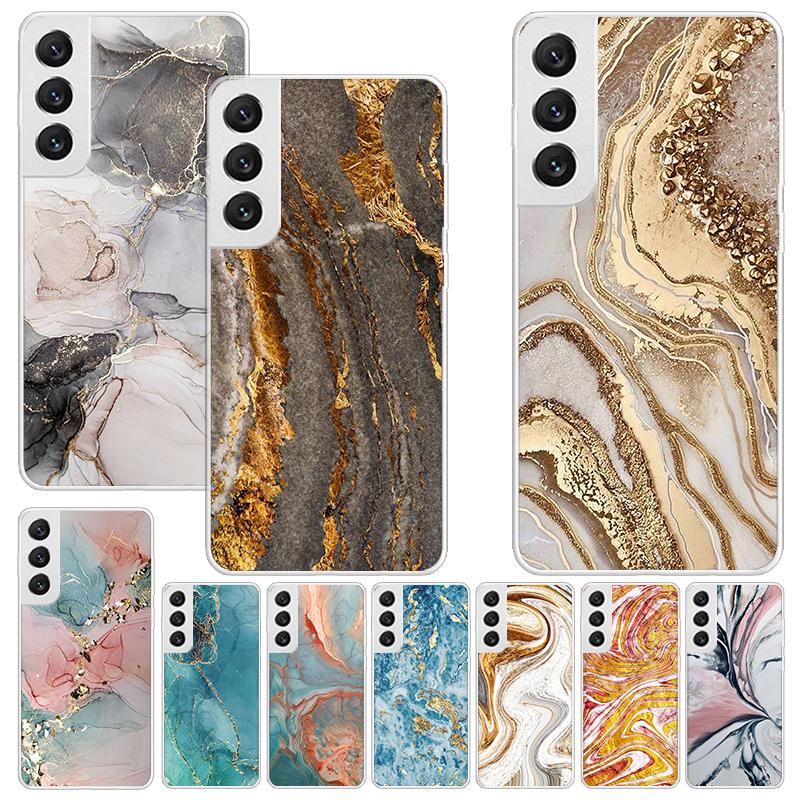 Fashion Gold Pink Geometric Marble Print Soft Case for Samsung Galaxy S25 S24 S23 S22 Ultra S21 Plus S20 FE Phone Shell S10 + Pa