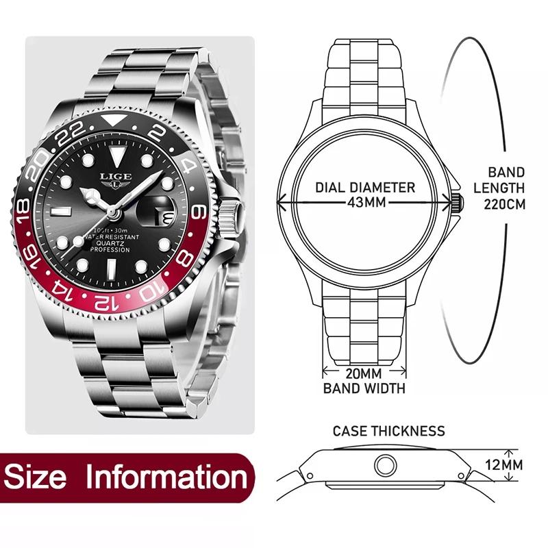 LIGE Fashion Men Watch Top Brand Luxury Stainless Steel Watches Waterproof Luminous Quartz Wristwatch
