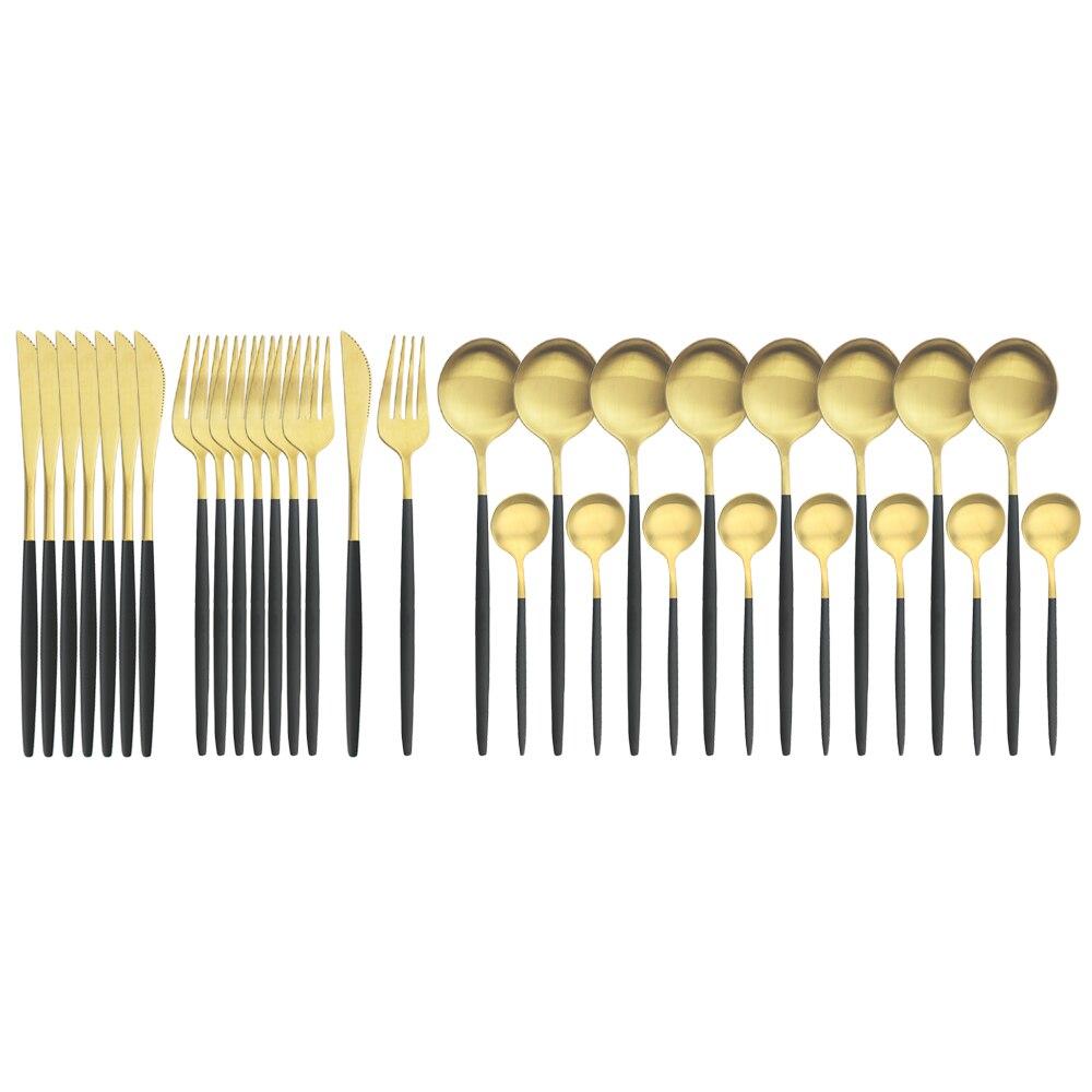 32Pcs Gold Dinnerware Stainless Steel Cutlery Set Knives Fork Tea Spoon Dinner Silverware Set Service 8 Kitchen Tableware Gift Set