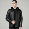 Men's Genuine Leather Sheepskin Middle-aged Jacket Autumn and Winter New Casual Versatile Hooded and Velvet Leather Jacket