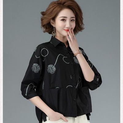 Женская осенняя хлопковая рубашка, женская короткая тонкая верхняя рубашка, свободная повседневная рубашка с принтом