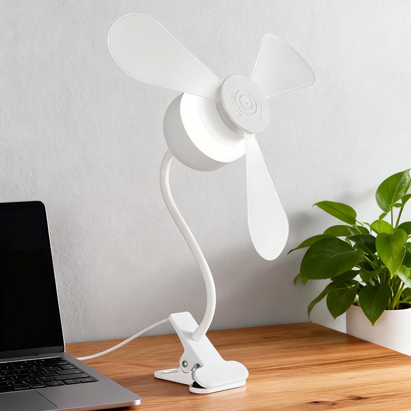 Universal Clip-On Desk Fan with LED Light, Wide Voltage, Multiple Plug Options, 1.2m Cable