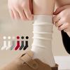 Female Spring and Autumn Pure Color Antibacterial Deodorant Double Needle Boneless Drum Pile Pile Cotton Socks