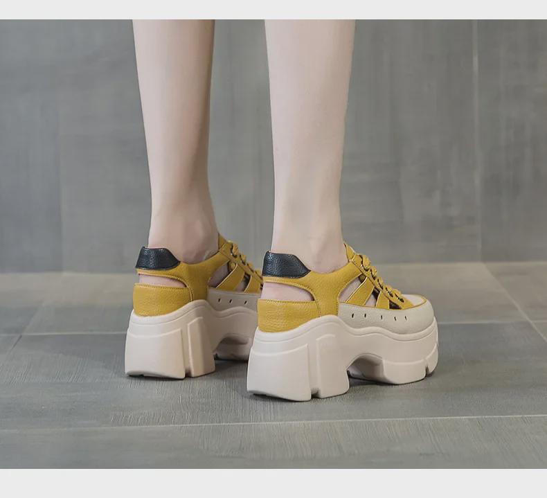 Женские летние сандалии 2024 года на платформе из дышащей кожи с внутренней частью для увеличения высоты