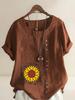 Women's Fashion Sunflower Flowers Print Shot Sleeve T-shirt Loose Cotton Shirt Casual Loose Summer Blouse Tops Plus Size