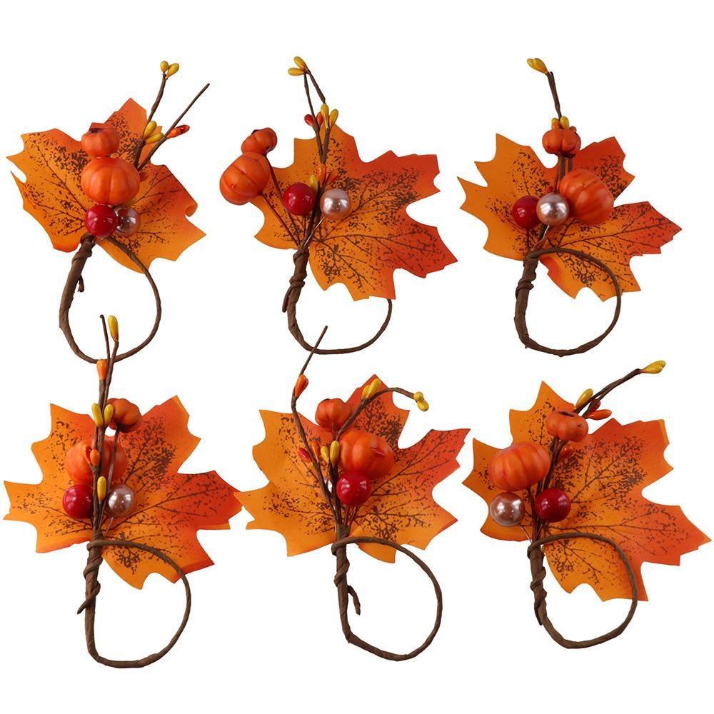 6Pcs Fall Themed Fall Napkin Ring Yellow Maple Pumpkin Napkin Ring  Table Decoration