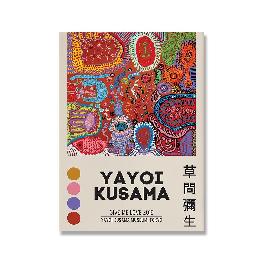 Яёи Кусама Японская выставка современного искусства Картина на холсте Плакат Современные цветы Тыквенные точки Глаза Декор для дома Настенные принты