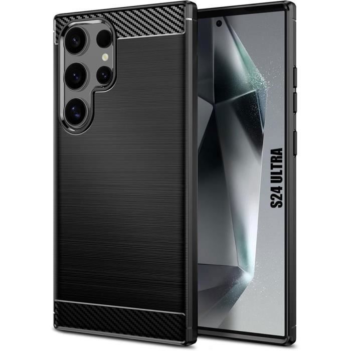 Coque de protection - BOOLING - pour Samsung Galaxy S24 Ultra - Silicone - Fibre de Carbone - Noir