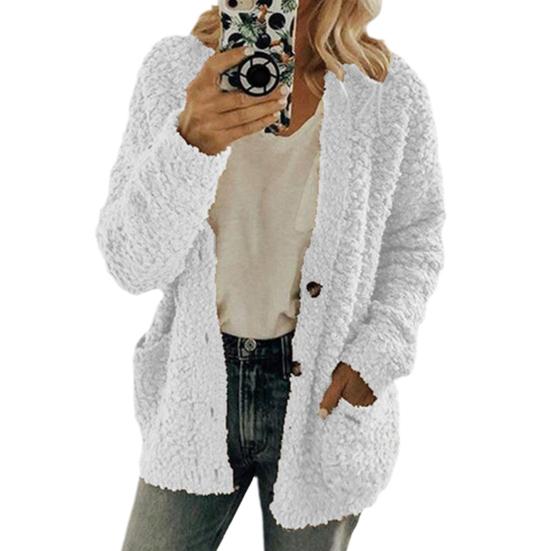 Зимняя женская куртка с двойными карманами, плотный флисовый однобортный кардиган с длинными рукавами, теплое ветрозащитное, сохраняющее тепло уличное пальто