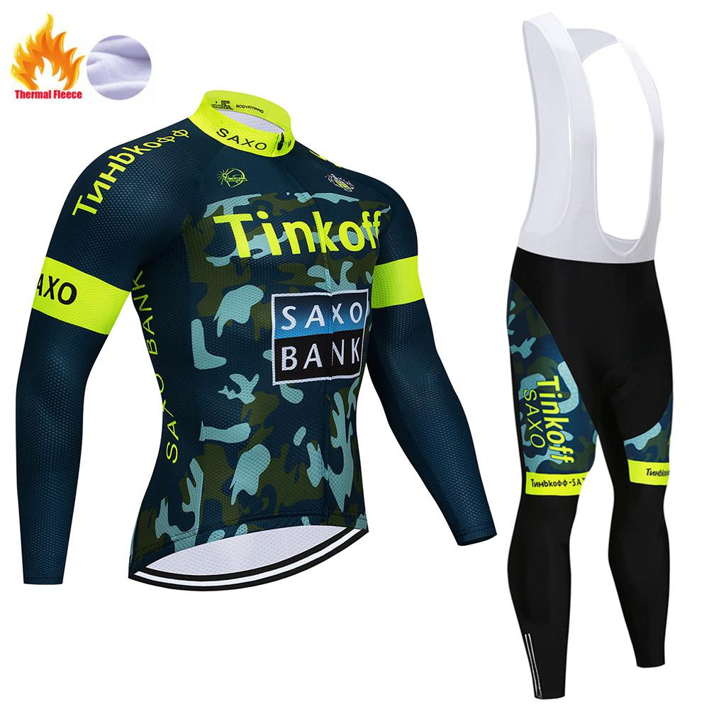 Thermal Fleece Cycling Jersey Set Men Tinkoff Mountian Bicycle Clothes Wear Ropa Ciclismo Racing Team Bike Cycling Clothing