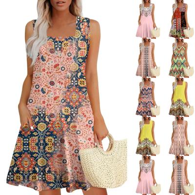 Женские летние платья Свободные сарафаны без рукавов Платье с карманами