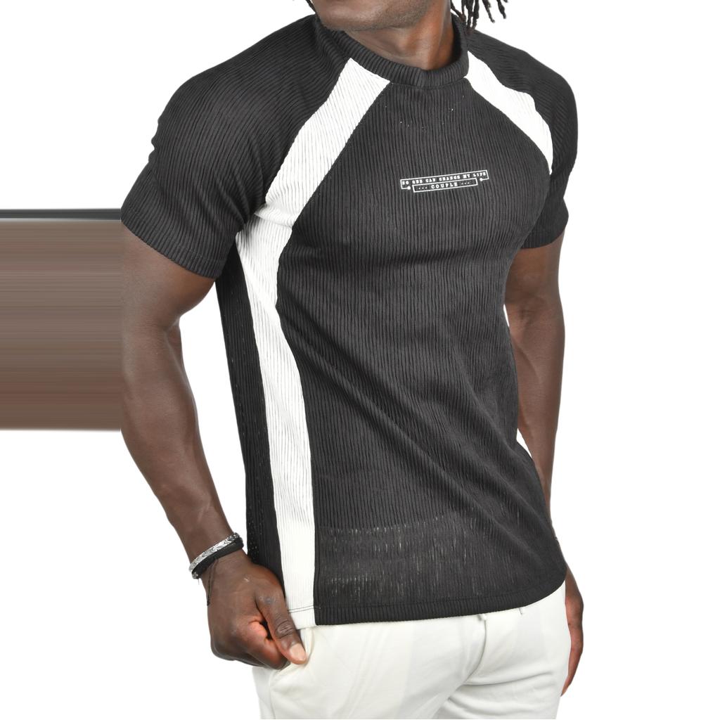 Облегающая футболка DeepSEA из лайкры в рубчик с боковыми полосками и надписью спереди 2403231