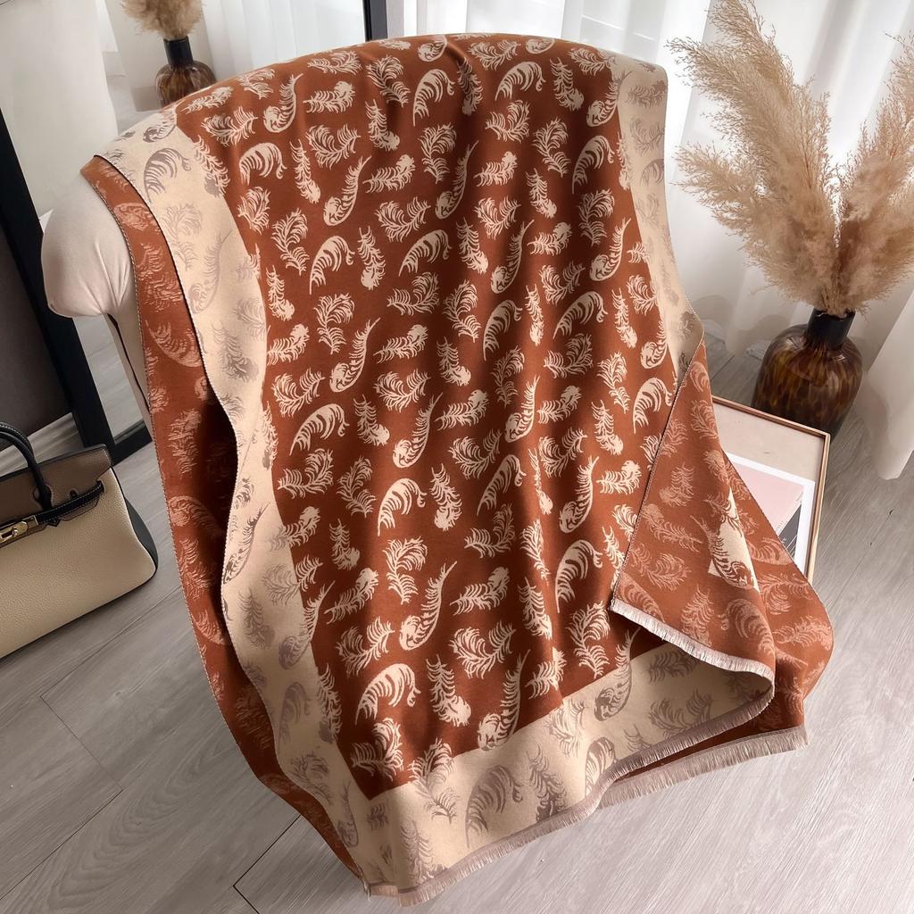 Short Fringed Feathers Simple Elegant Fashion Women Imitation Cashmere Warm Scarf Air Conditioner Shawl Scarf