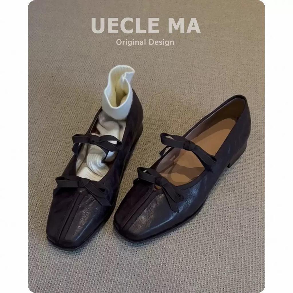 Sheepskin~ Genuine Leather French Single Shoes Women's Thick Heels Are Not Tired of High Heels, Ballet Shoes Retro Bow Mary Jane Shoes